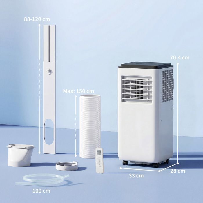 Aire acondicionado portátil - HOMCOM - 9000 BTU - Refrigeración, deshumidificación, ventilador, automático, modo nocturno - ABS - 33x28x70,4cm - Blanco
