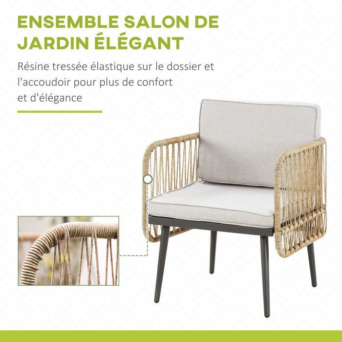 Conjunto de muebles de jardín metálicos Outsunny, 112 x 58,5 x 64 cm, color beige.
