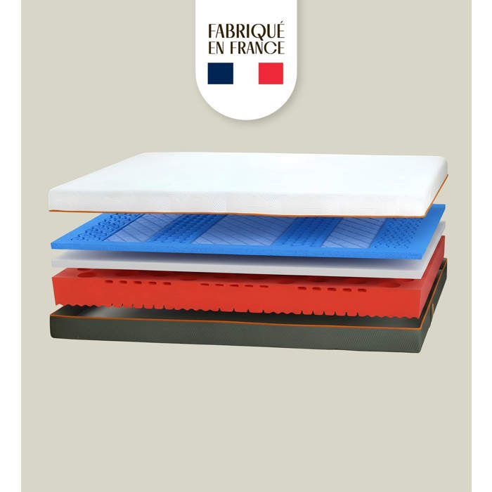 Premium-lämpösäädelty viilentävä geelipatja - 200x200 - tasapainoinen mukavuus, irrotettava päällinen - Écume-patja - Sleep French