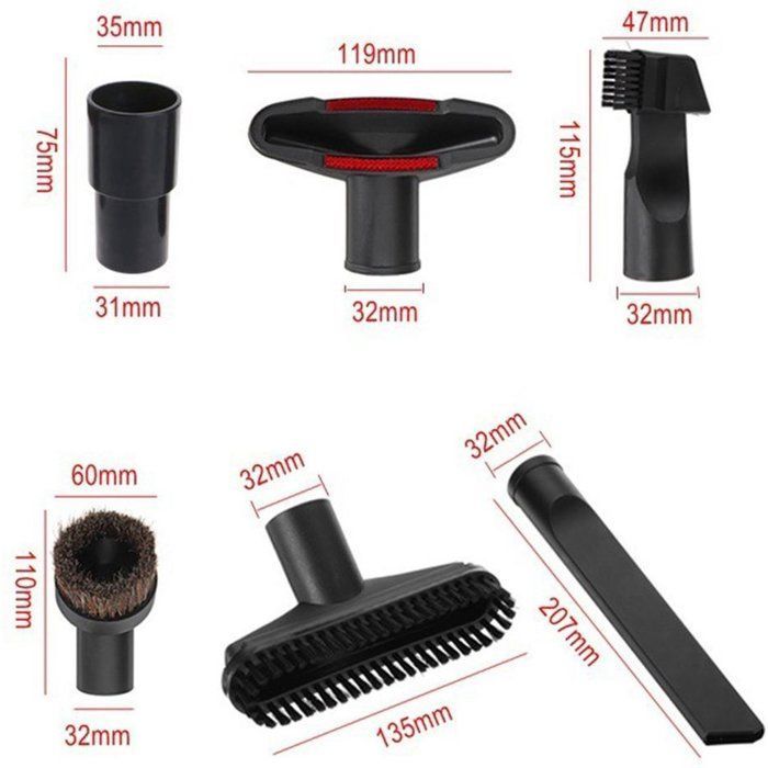 6-piece vacuum cleaner accessory set: with connector, furniture brush, crevice tool, vacuum nozzle, nozzle