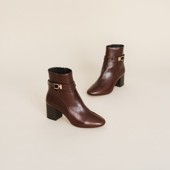 Bottines à talons  en cuir marron