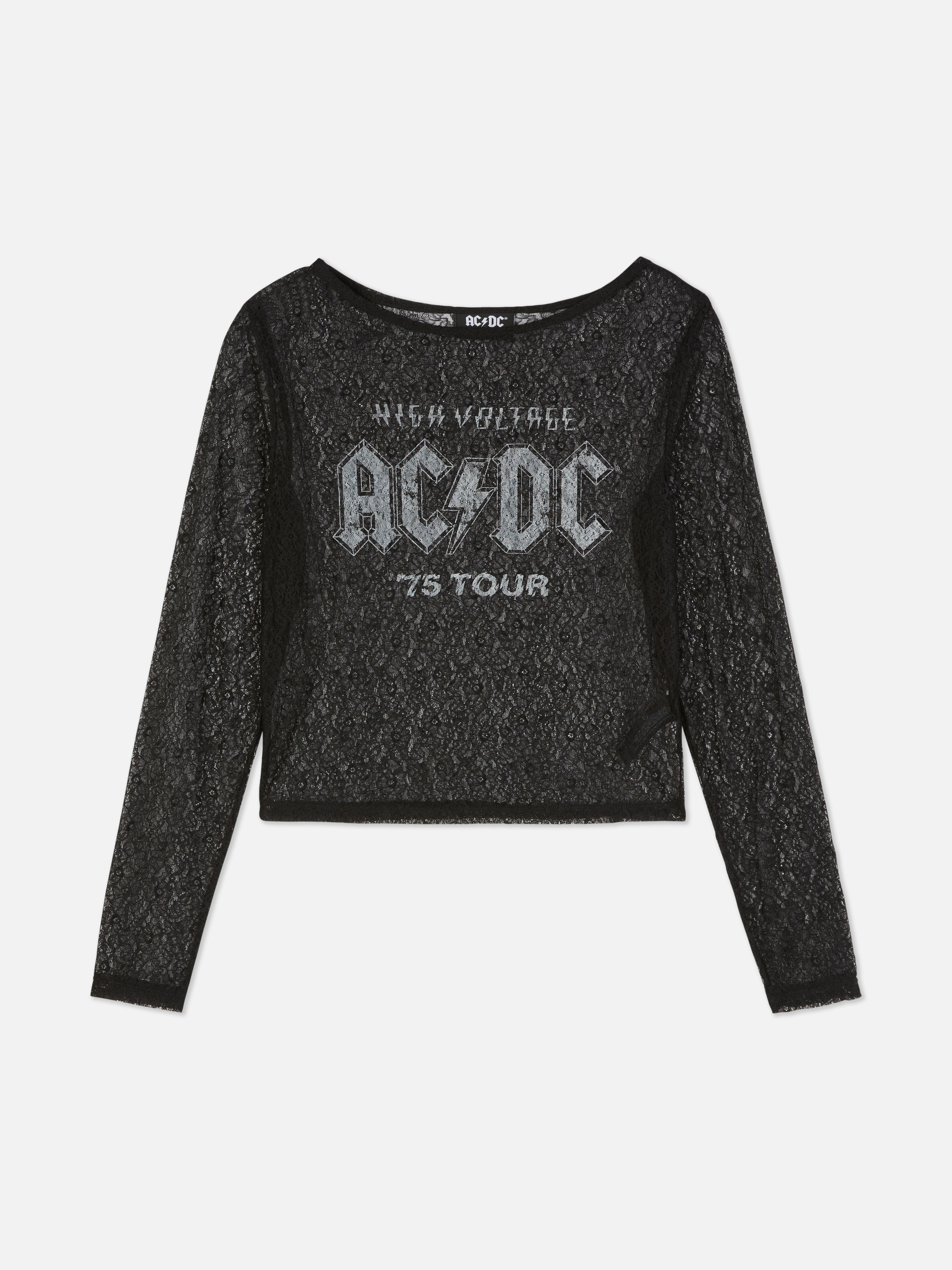 Tricou AC/DC cu mânecă lungă din plasă Un tricou cu mânecă lungă din plasă cu un design al trupei AC/DC