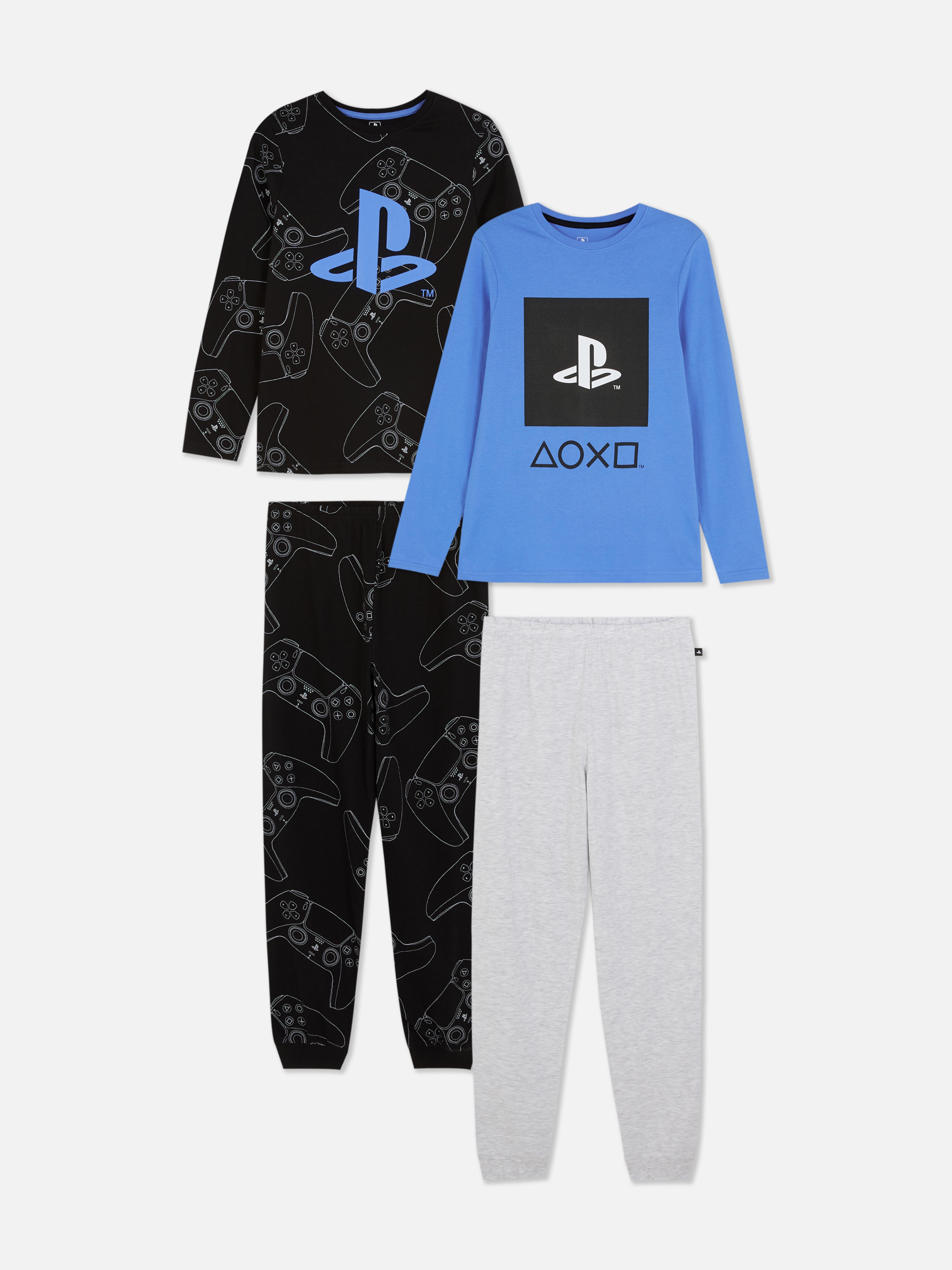 Pijamale PlayStation cu mânecă lungă, set de 2 Două pijamale PlayStation cu tricouri cu mânecă lungă și pantaloni de pijama