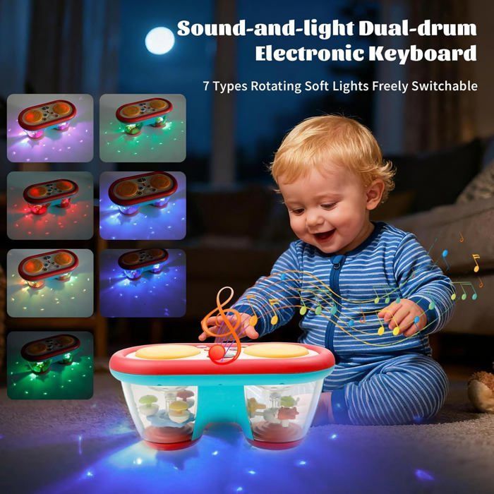 Musical Toy for 1-Year-Olds with Lights - Double Drum Activity Cube - Gift for Children 9-12-18 Months