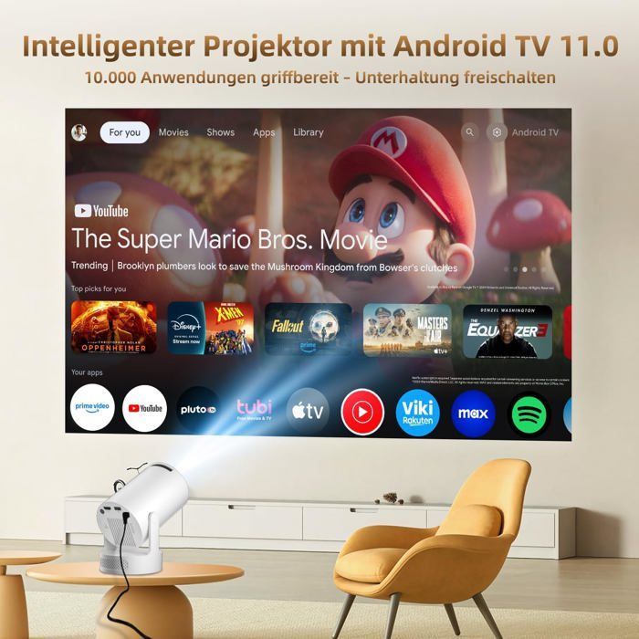 Mini Vidéoprojecteur Compatible 4K 1080P, Projecteur Video Avec Wifi 6 Bt Android 11.0, Correction Automatique Du Trapèze, R[XV58]