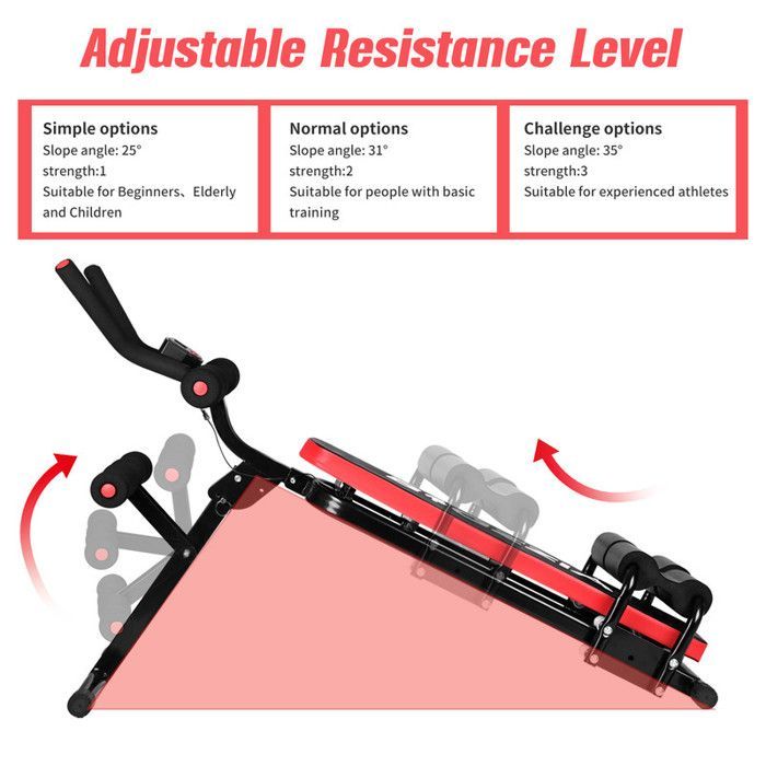 Entrenador abdominal plegable - Banco abdominal ajustable - 3 posiciones de inclinación - Pantalla LCD - Soporta hasta 150 kg - Equipo de fitness familiar