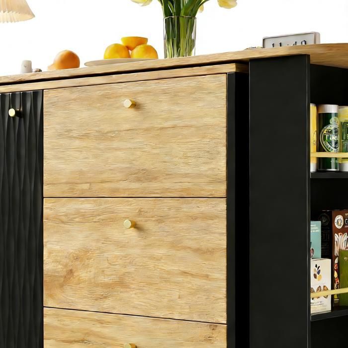 îlot de cuisine - GENERIQUE - Bistrot Moderne - Rotative 360° - Extensible 138–204 cm - 3 tiroirs & étagères
