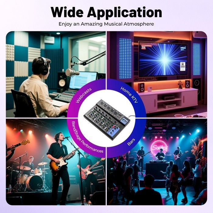 Mezclador de audio profesional de 7 canales para directo con Bluetooth y USB para estudio.