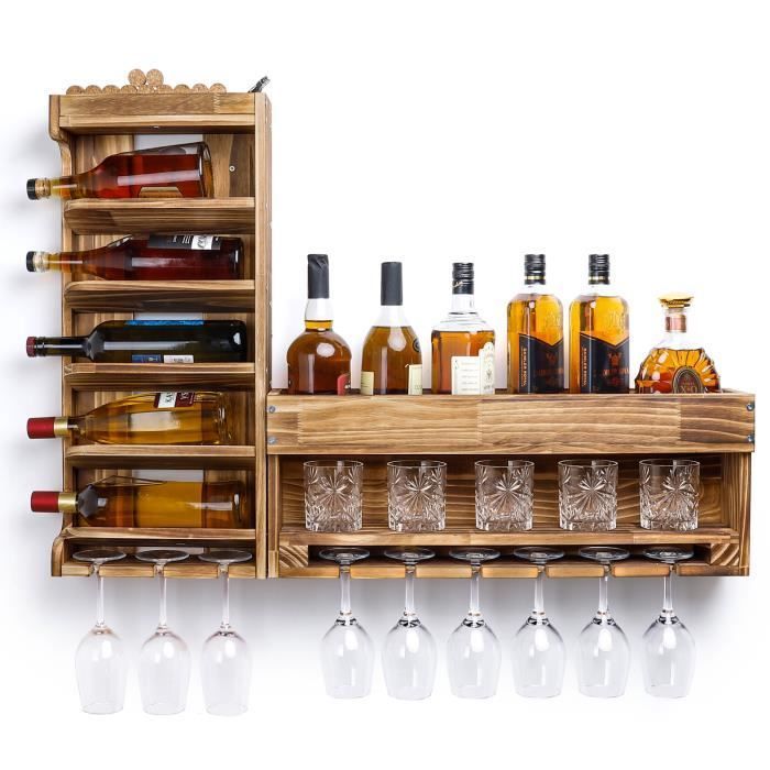 Botellero de pared Yorbay, estante para botellas, botellero y soporte para copas, montaje gratuito y combinación