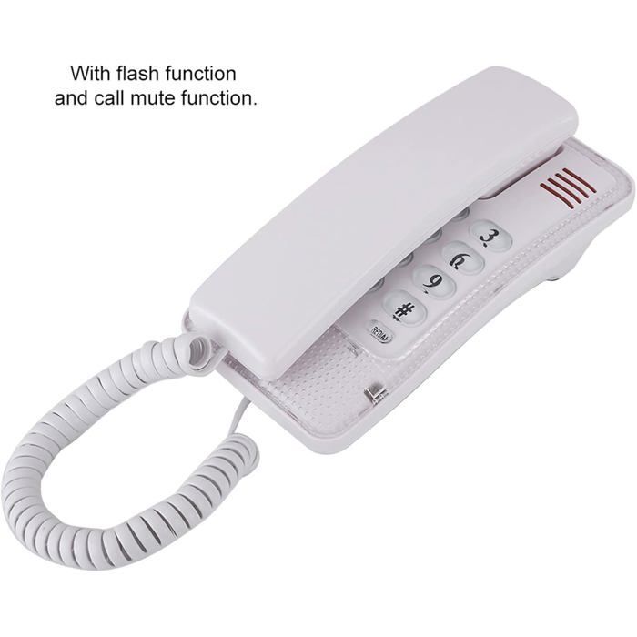 Teléfono fijo con cable FEBEST - Rellamada al último número - Montaje en pared - Blanco - 18x9x7 cm