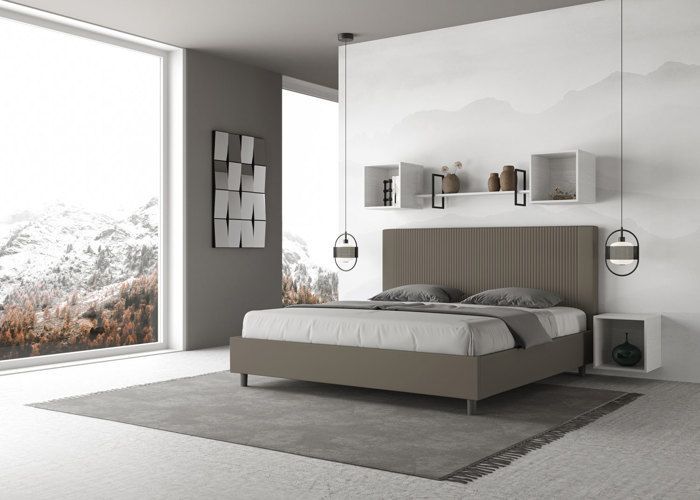 King size bed - Ityhome - Goya - 200x210 cm - Cappuccino faux leather - Without bed base