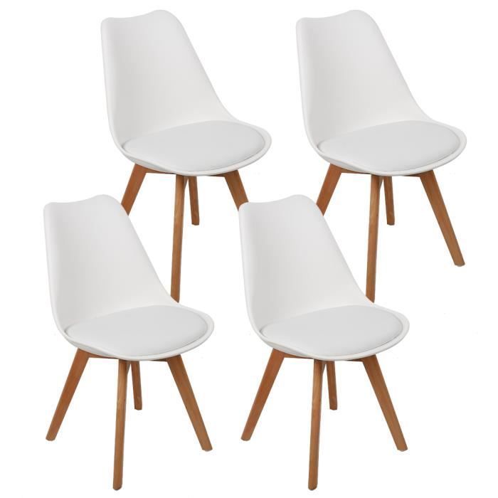 LUXS Ensemble Table à Manger Blanc avec 4 Chaises Scandinaves blanc - L110 x l60 x H75 cm
