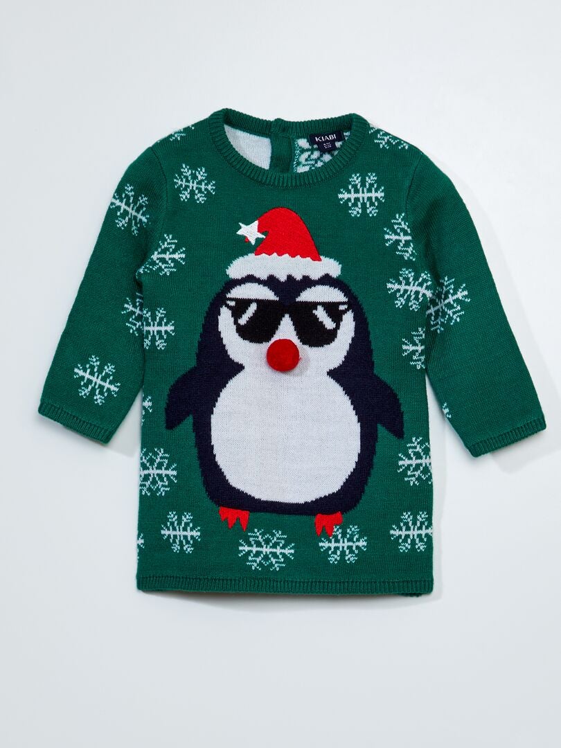 Bedrukte kerstjurk - Groen