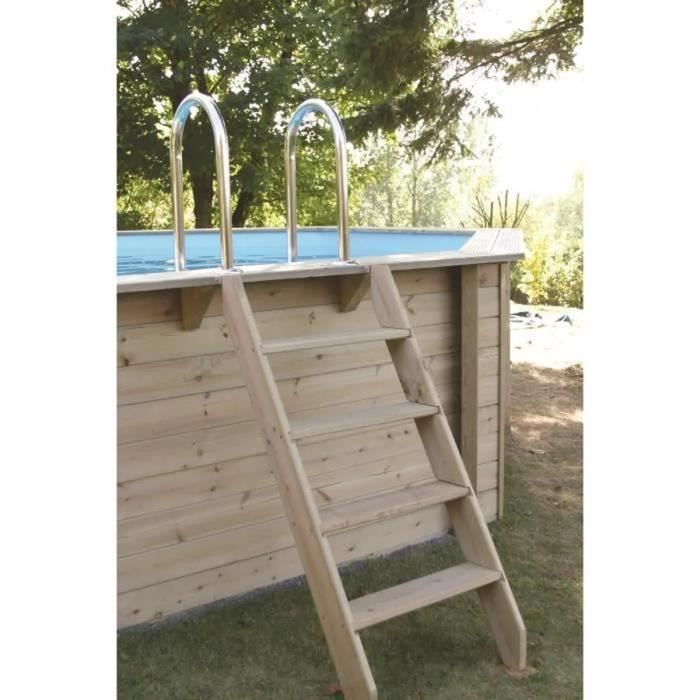 Kit de piscina de madera desmontable UBBINK - 490 x 300 x 120 cm - Ovalada (con filtro de arena, escalera interior y escalera exterior)