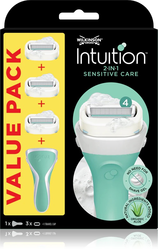 Wilkinson Sword Intuition 2 in 1 Sensitive Care skustuvo atsarginiai peiliukai, 3 vnt.
