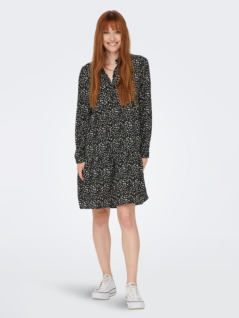 Vestido camisero corto con estampado de leopardo 'JDY' - NEGRO