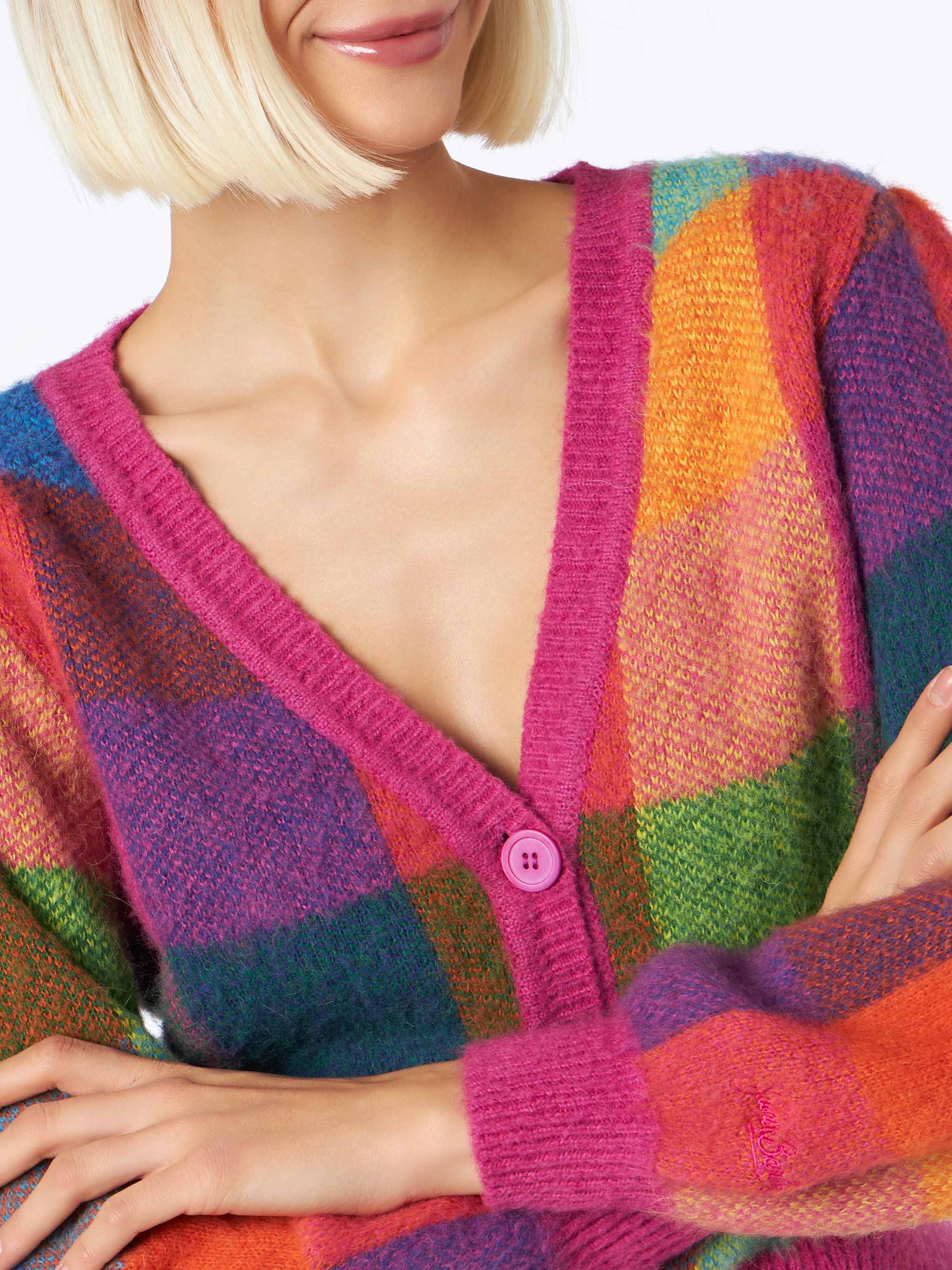 Korte, geborstelde cardigan voor dames met pofmouwen