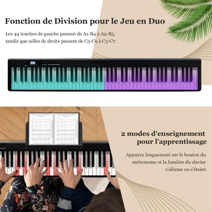 Teclado musical electrónico plegable COSTWAY de 88 teclas - Bluetooth con aplicación - Función de división de teclado - Pantalla LCD - 2 altavoces - Batería - Negro