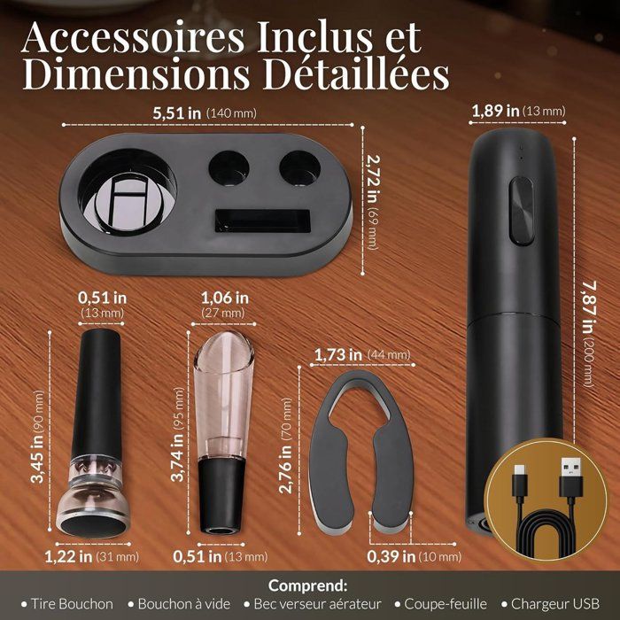 Sacacorchos eléctrico - Abrebotellas - Juego de sacacorchos eléctricos - Accesorios para abrebotellas - Sacacorchos eléctrico de lujo - Negro