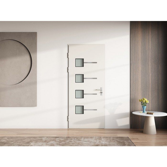 Puerta frontal de aluminio, 218 cm de alto x 96 cm de ancho, acabado antracita - 65 mm de espesor - apertura a la derecha - AMARES