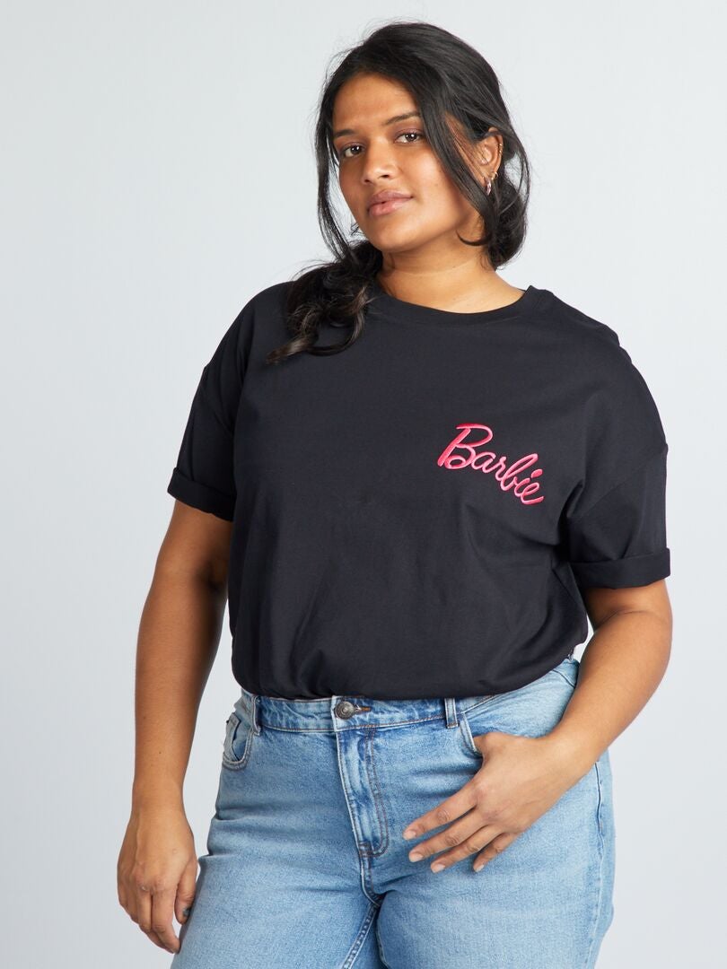 'Barbie' T-shirt met ronde hals - Zwart
