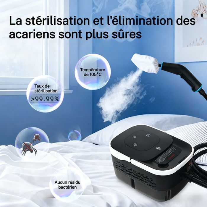 Nettoyeur Vapeur Portable - 105°C - 8 Buses - Haute Pression 4bar - Réservoir 1250ml