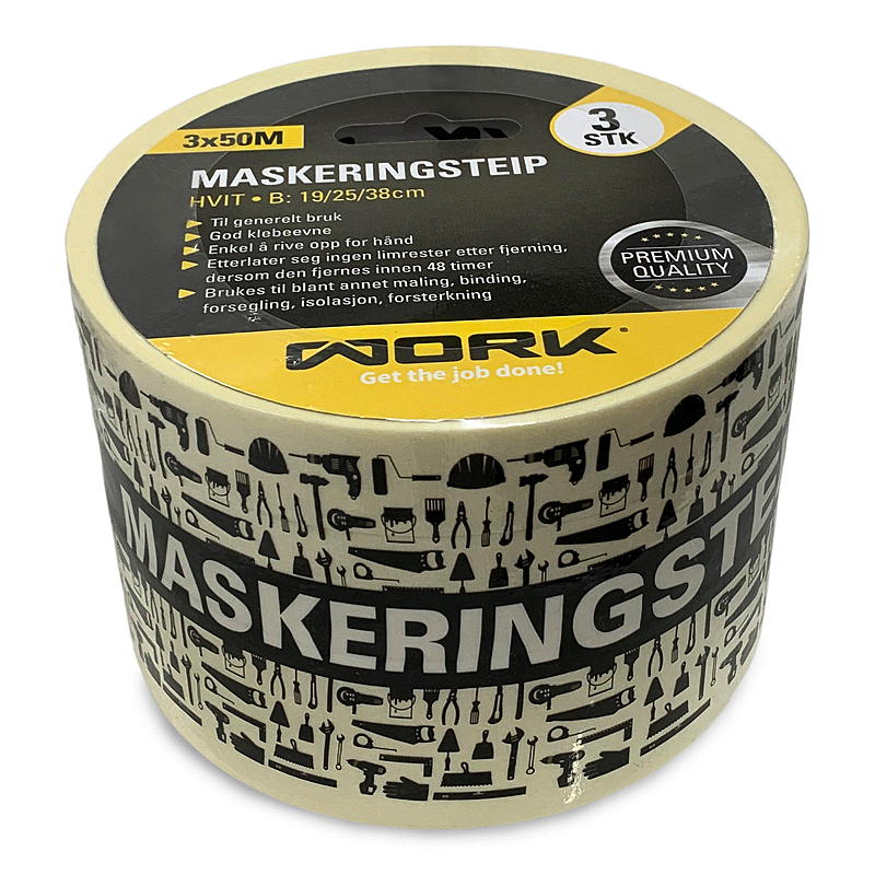 Arbetsmaskeringstejp 3x50 m, 19/25/38 mm, Arbete