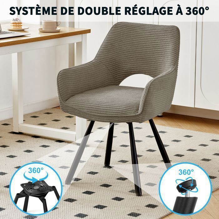 WAFTING Lot de 6 Chaises de Salle à Manger, Fauteuil Pivotantes avec Accoudoirs, Rembourrées avec Dossier en Velours,Taupe