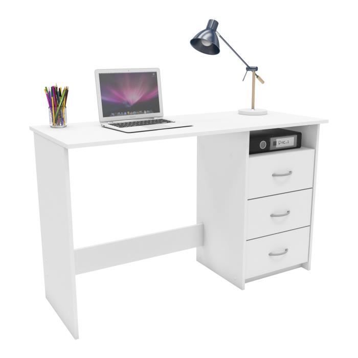 Escritorio de estilo contemporáneo en blanco perla - DEMEYERE - ARISTOTLE - 123 cm - 3 cajones