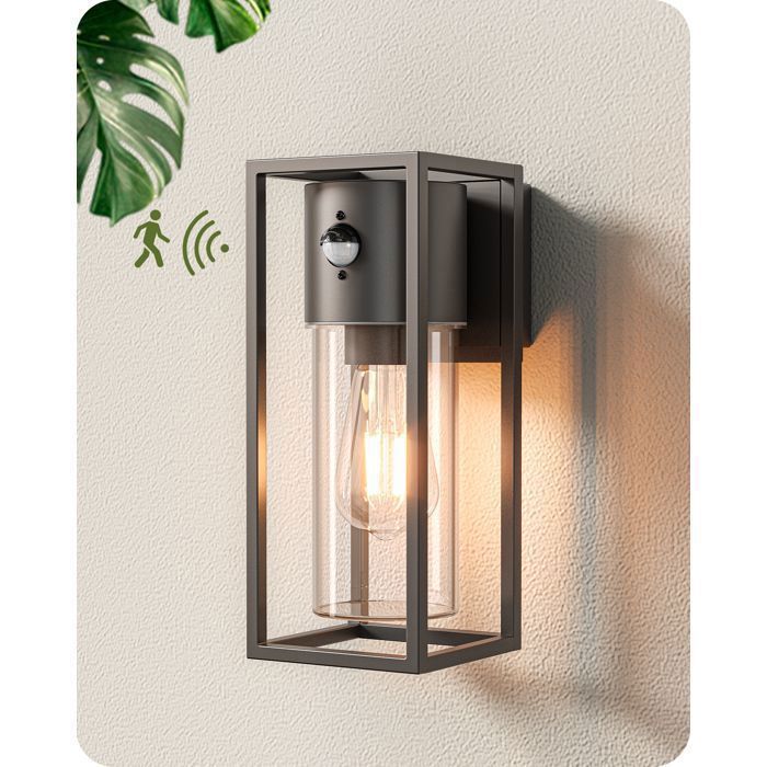 EDISHINE Applique Murale Extérieure avec Détecteur de movement, Étanche IP44, Douille E27, Ampoule non Incluse, Gris Foncé