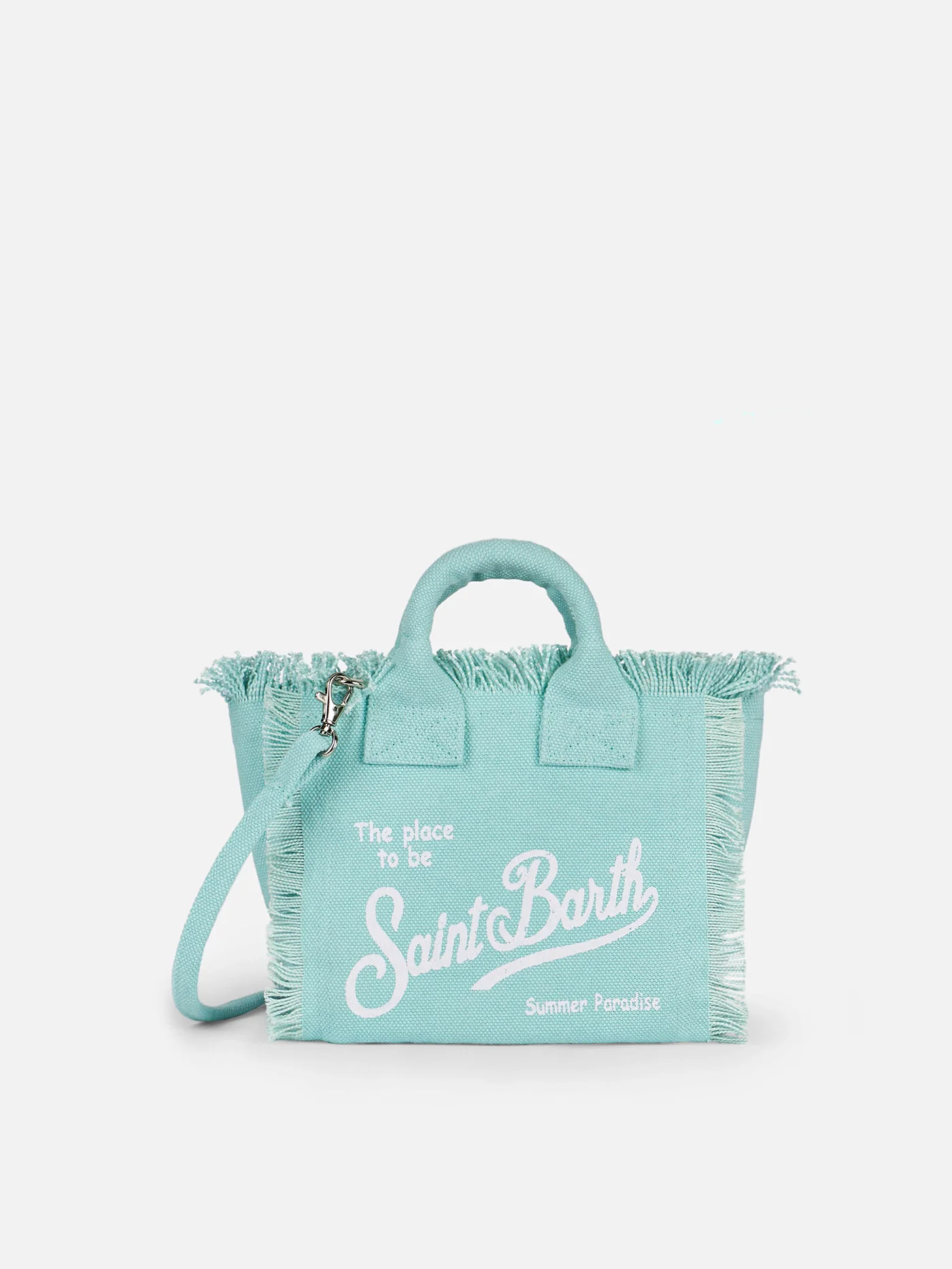 Mini Vanity Cotton Canvas Bag Water Green | Saint Barth Logo Print | Zipper Close | Inner Zipped Pocket | Detachable Shoulder Strap | MC2 Saint Barth
