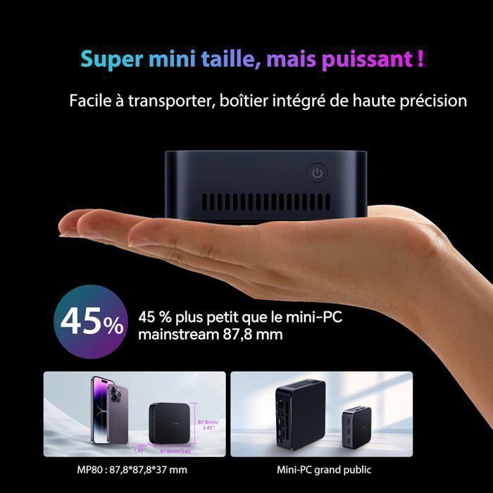 Blackview MP80 - Mini PC - 16Go DDR5 - 512Go SSD - Windows 11 Pro - Intel N97 3.6GHz - 4K HD - Double WiFi - Gigabit Ethernet -HDMI