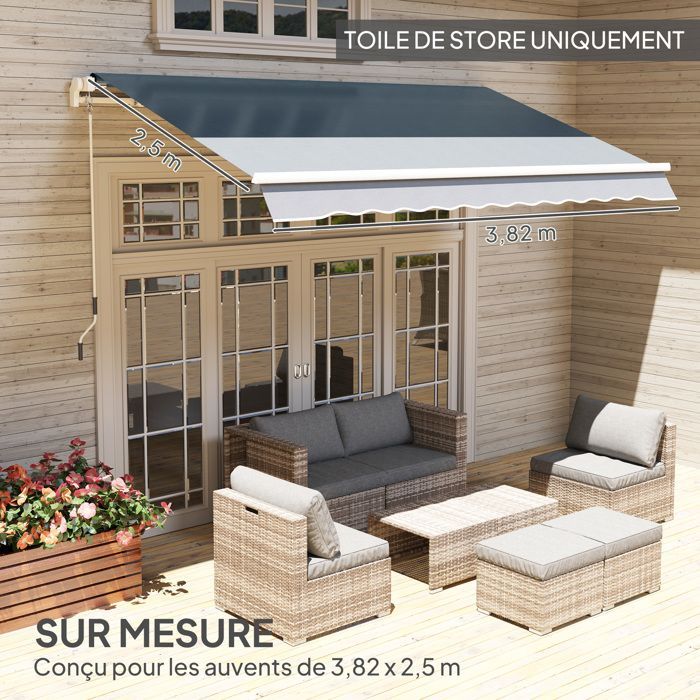 Toile de Remplacement pour Store - Outsunny - Lambrequin, Déperlante - Compatible 4 x 3 m - Polyester Haute densité 280 g/m² - Gris