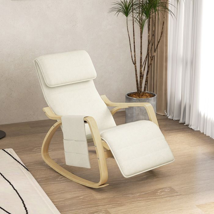 Rocking recliner chair - HOMCOM - nursing chair with adjustable footrest, side pocket and headrest, cream white