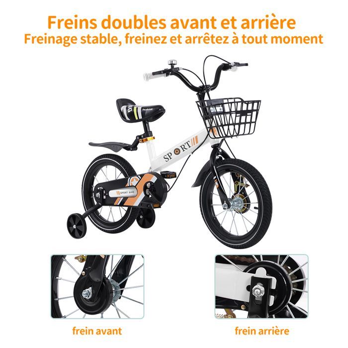 Vélo pour enfants 3 ans 14''  - MIPAN - Avec Roues stabilisatrices  - Pour garçons et Filles de 3  4 5 6 7 8 Ans -  Blanc