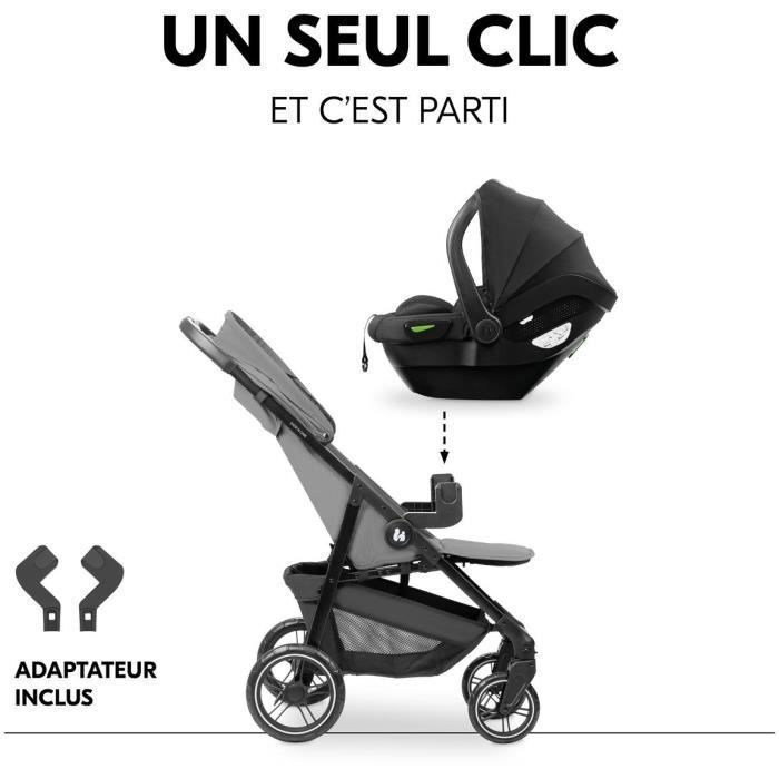 HAUK - Ensemble de voyage 2-en-1 Shop N Care - Poussette + Siège auto + adaptateurs - 4 roues - Gris