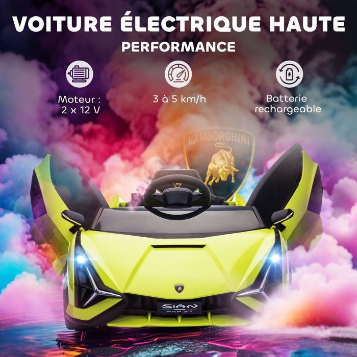 Auto elettrica per bambini - HOMCOM - Lamborghini Sian Sport 12V con telecomando, suoni e LED - PP - Verde