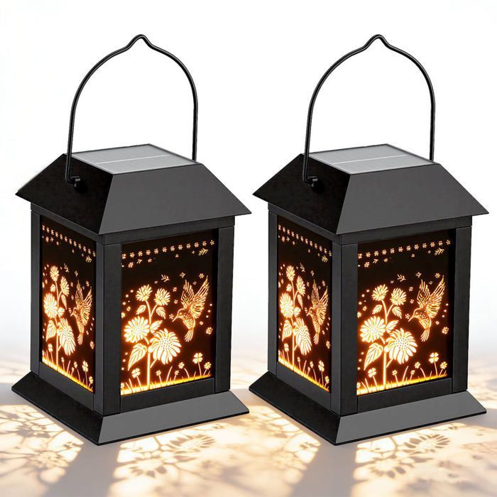 Lot 2 Lanternes Solaires Extérieur – Lumière LED Bougie Vacillante Étanche Jardin – Décoration Suspendue
