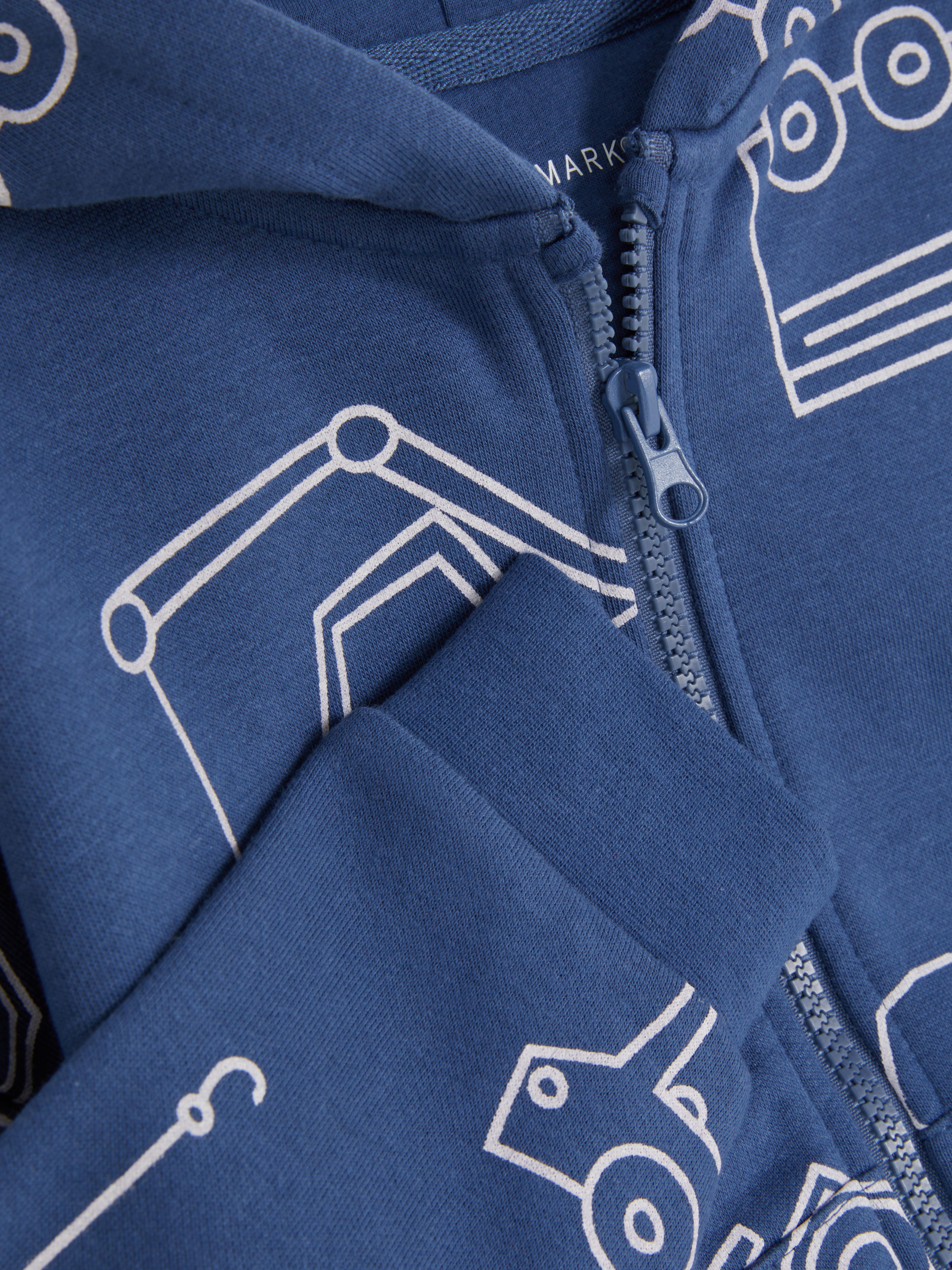 Bedruckter Hoodie mit Reißverschluss Ein Hoodie mit Reißverschluss, Kängurutaschen und Allover-Print