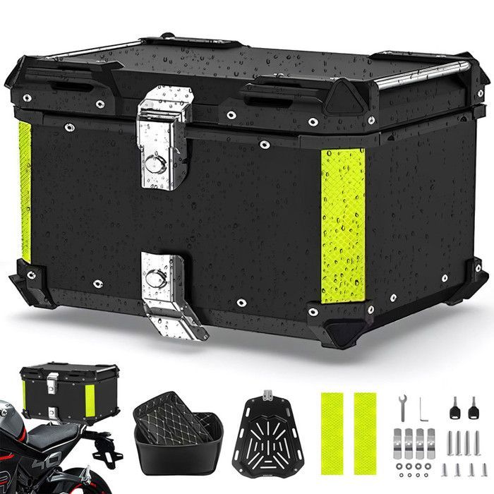 Maleta trasera de aluminio de 45 litros para motocicleta, impermeable y a prueba de golpes con cerradura – Maleta trasera universal para casco y equipaje, compatible con Honda y Yamaha.