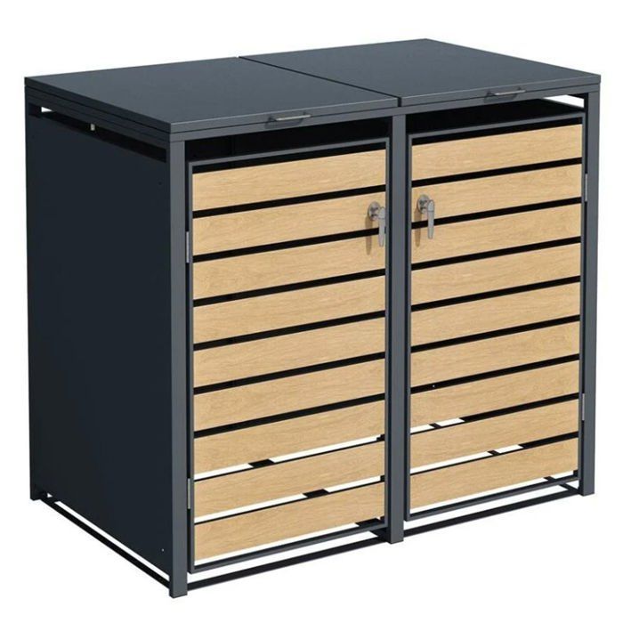 Armário duplo para lixo - 2 x 240L - aço com efeito madeira/antracite