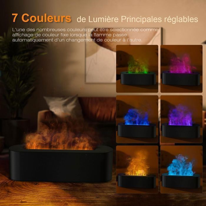 Diffuser voor etherische oliën - Aromadiffuser met 7 kleuren veranderende vlam - Mini ultrasone luchtbevochtiger van 150 ml