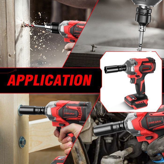 Llave de impacto inalámbrica ONEVAN de 1/2 pulgada y 700 Nm - Con vaso de 21 mm - Roja