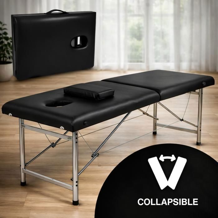 Fitby Table de Massage Pliante Maya 2 Plans - Légère et Ergonomique - Poignée Intégrée - Aluminium - Noir