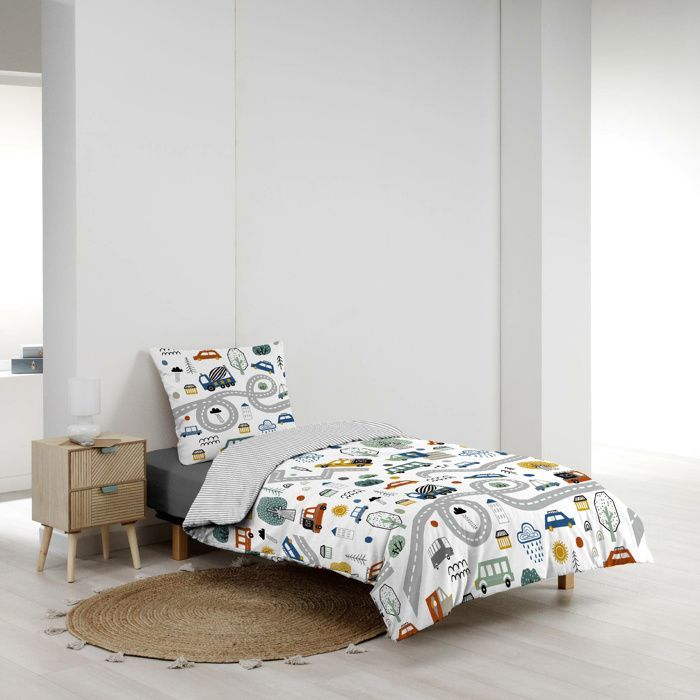 Housse de couette enfant 140 x 200 cm + 1 taie – Coton 42 fils – PTI BOLIDE