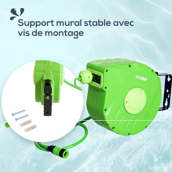 Dévidoir Mural Enrouleur Automatique pivotant 180° Tuyau 10 + 1 m avec Lance arrosage Support Mural intégré Vert