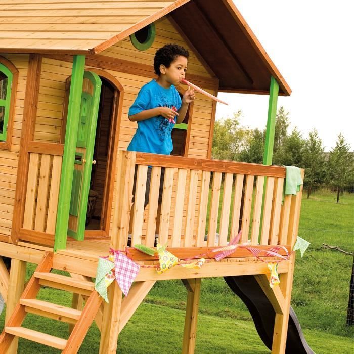 Casita de juegos infantil con tobogán - AXI - Sophie - Madera maciza - Gris - Para uso exterior