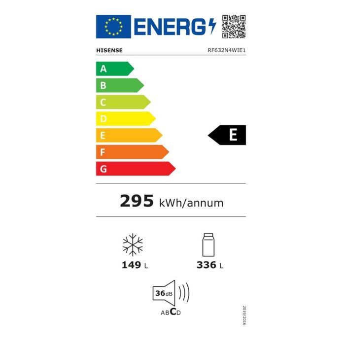 Frigorífico Hisense de 71 cm y 485 L de estilo americano con sistema de refrigeración sin escarcha - RF632N4WIE1