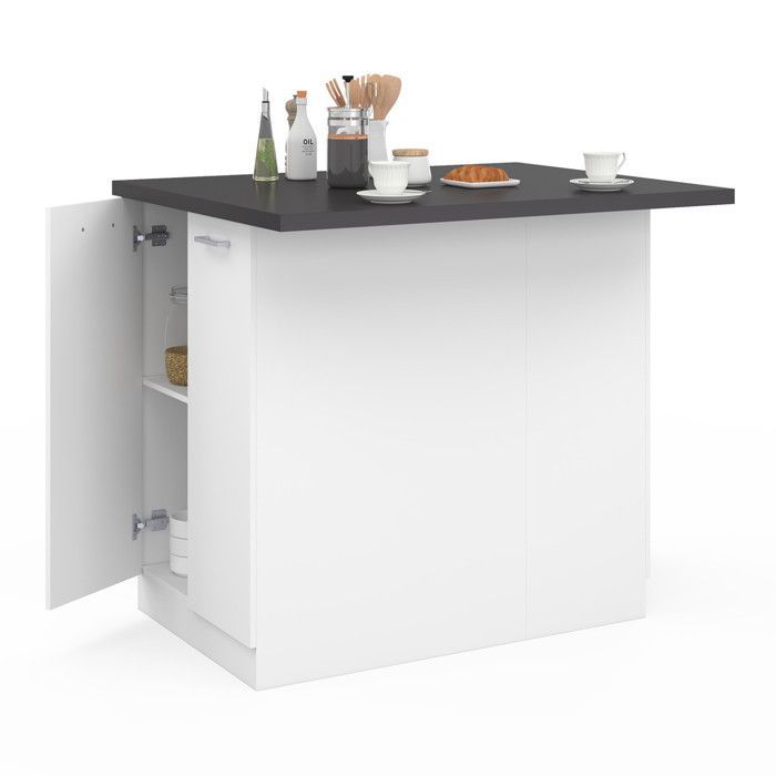 IDMARKET IVO 100cm white central island with anthracite grey worktop