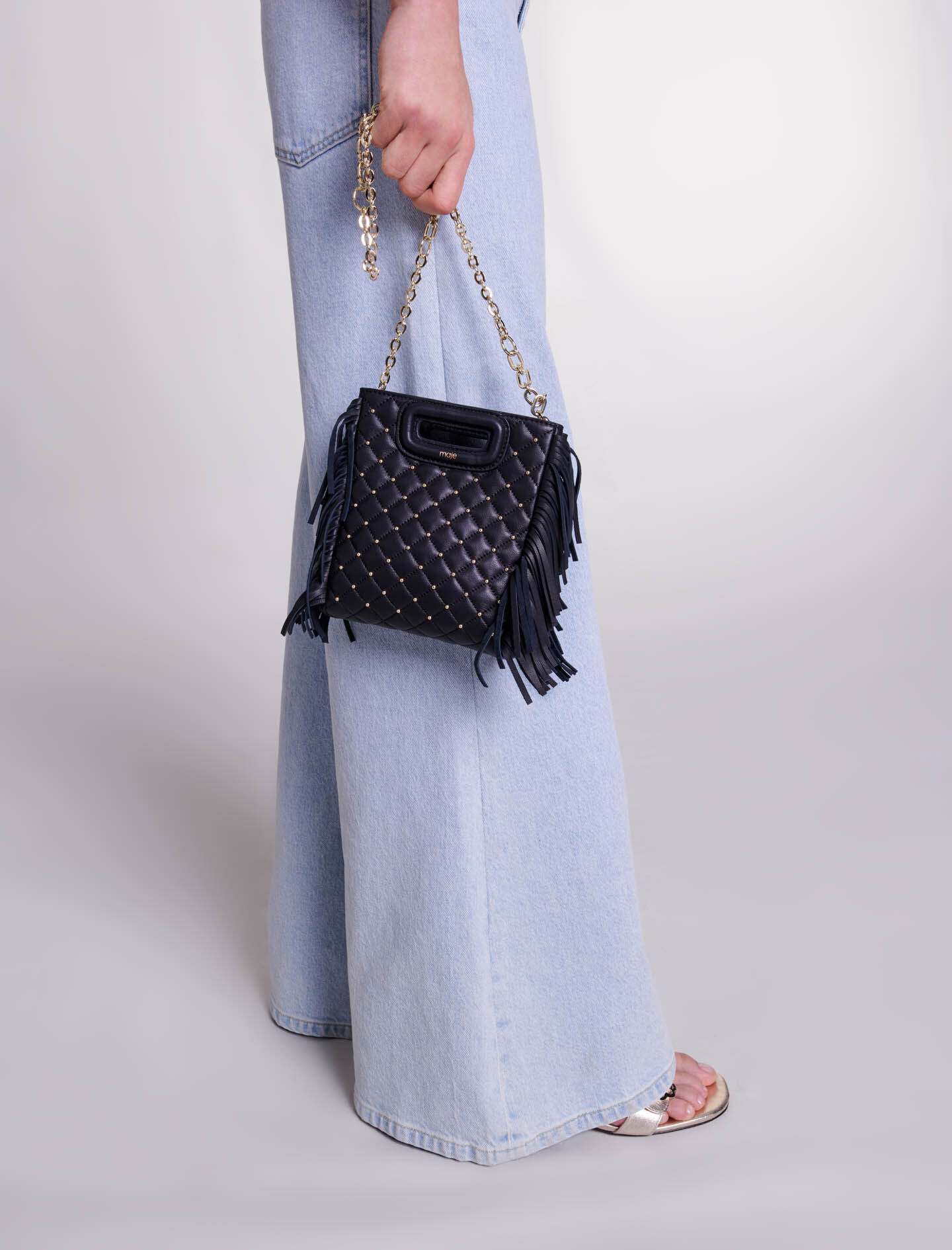 Mini gewatteerde tas M met studs - Zwart